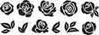 © Nasira's studio - Simple vector set of black rose flower silhouettes and leaves for graphic design isolated PNG with Transparent Background