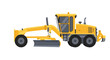 © Launa - Essential yellow road grader for efficient earthmoving and precise ground leveling on construction sites