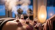 © hana - Cupping therapy session showing the suction cups on back with smoke rising upwards