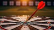 © AGUNG - Close-up of dart in bullseye, with others in the background, lit by sunlight