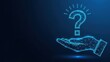 © Moon Guy - A glowing blue digital hand holds a bright question mark in a dark abstract background