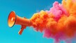 © Pavel - Vibrant orange megaphone releasing colorful bursts of smoke against a blue sky