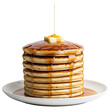 © Bismillah - A tall stack of fluffy pancakes dripping with golden maple syrup and topped with butter on transparent background