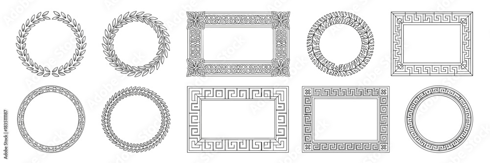 Ten detailed classical Greek and Roman vector frames featuring diverse ...