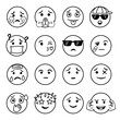 © Lysenko.A - Emojis faces icons set collection in hand drawn style. Doddle emoticons vector illustration on isolated background. Happy and sad face sign business concept.