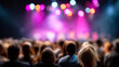 © Denis Yevtekhov - Faceless crowd as mere backdrop with defocused stage takes center at vibrant open mic event, entertainment venue atmosphere, performance preparation, blurred audience focus, theatr