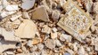 © suyu - High-angle full-frame view of demolition rubble with broken tile, debris, ceramic, construction waste and fragments showing damage, rough material texture, destruction, renovation and cleanup concepts