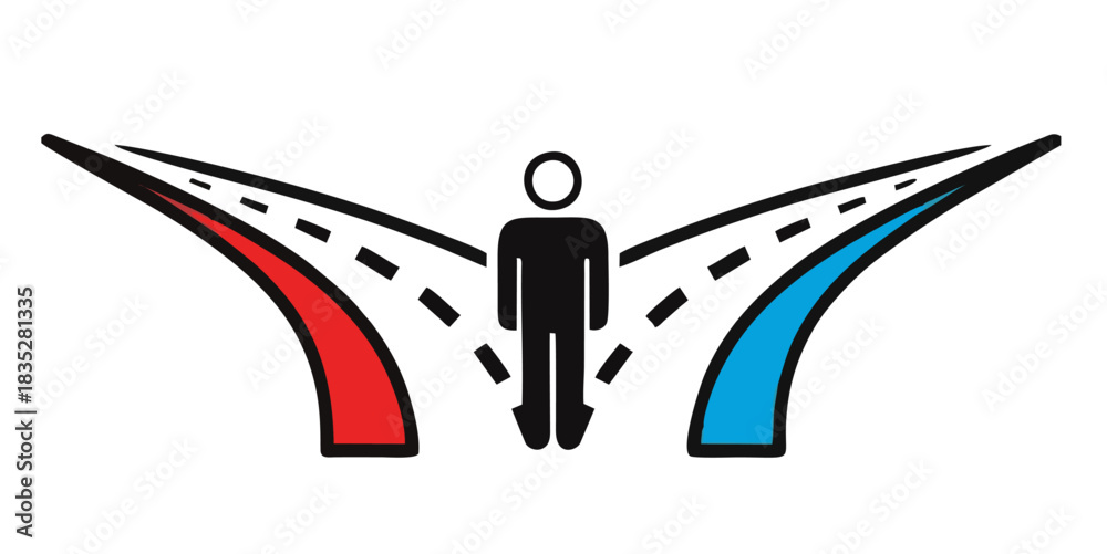 Abstract Life Journey Icon: Human Figure at a Crossroad with Multiple ...