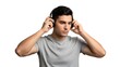© gabrielvf - A Man Listening to Music with Headphones. A man focused while listening to music with headphones.