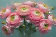 © PNG KING - Abstract. Floral. Texture. A beautiful bouquet of pink ranunculus flowers seen through vertical ribbed glass, creating a vibrant, distorted effect for a modern, artistic floral design.