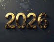 © Anita - 2026 Nowy Rok, elegancki minimalistyczny złoty napis na ciemnym tle. Szczęśliwego Nowego Roku. Kartka świąteczna z życzeniami.