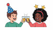 © zaenal - Two diverse children celebrating with drinks, one wearing a party hat and the other a star headband.