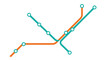 © JSTYLO - Minimalist abstract transit map with turquoise & orange lines, circle nodes on white