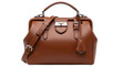 © PICSPRO - Elegant brown leather doctor s bag isolated PNG, vintage style handbag with top handle and shoulder strap on transparent background
