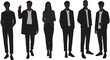 © Ali - Black human silhouettes of men and women in modern casual business clothing standing in diverse poses, fashion, lifestyle, identity, abstract illustration