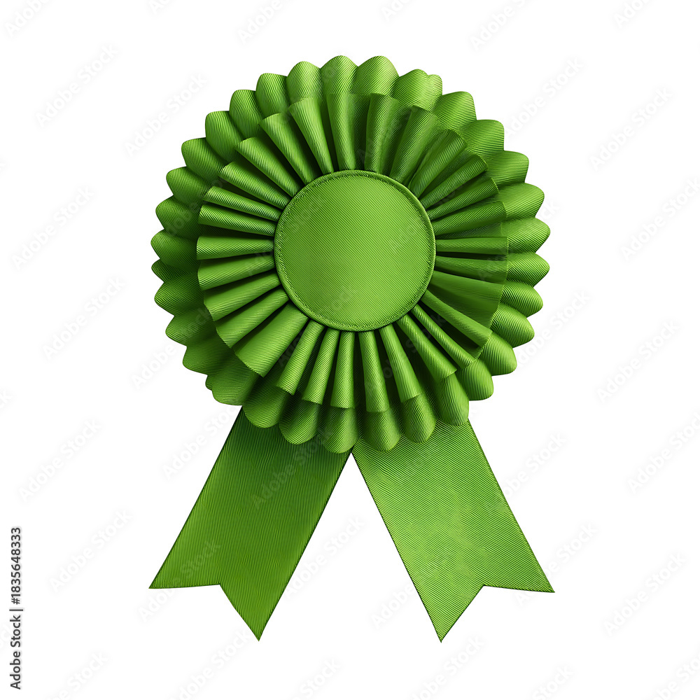 Green Rounded Ribbon Realistic green award ribbon rosette circular pleated satin fabric ...