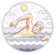 © Sheremeta - Person swimming freestyle stroke across wavy water under a bright sun and clouds