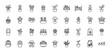© PixeloAI - Horticulture line icon set. Vector pictograms of various potted plants, flowers, succulents, and small trees, thin outline illustration.