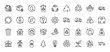 © PixeloAI - Ecology and recycling line icon set. Vector pictograms of trash cans, plants, delivery trucks, and earth, thin outline illustration.