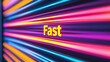 © Cosmic Edge - Vibrant neon lights creating an energetic backdrop with the word fast in bold yellow, technology and digital speed concept