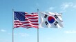 © Niloy - American and south korean flags waving together against a clear blue sky