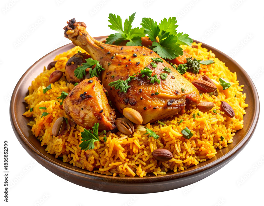 Arabic Chicken Mandi with Spiced Rice and Roasted Nuts, Transparent ...