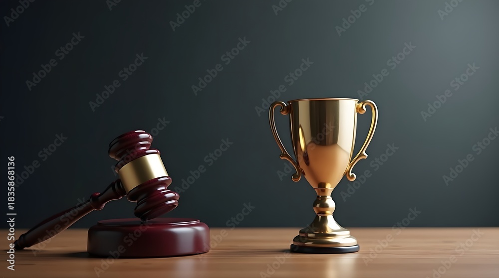 Gavel and golden trophy symbolize justice and victory in professional ...