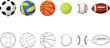 © Afjal12 - Set of colorful sport balls including soccer volleyball basketball tennis baseball and football with outline versions