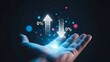 © SD AI - A hand holding a glowing graph with rising and falling trends against a dark background