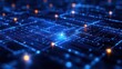 © zhuan - close-up view of glowing blue and orange digital circuit board with intricate electronic pathways and illuminated points representing data flow