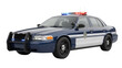 © James - Blue and white police car PNG isolated on transparent background, law enforcement vehicle for emergency response and public safety use