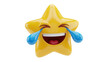 © Hughes - Laughing star emoji PNG isolated on transparent background, yellow cartoon character with tears of joy for social media and design use