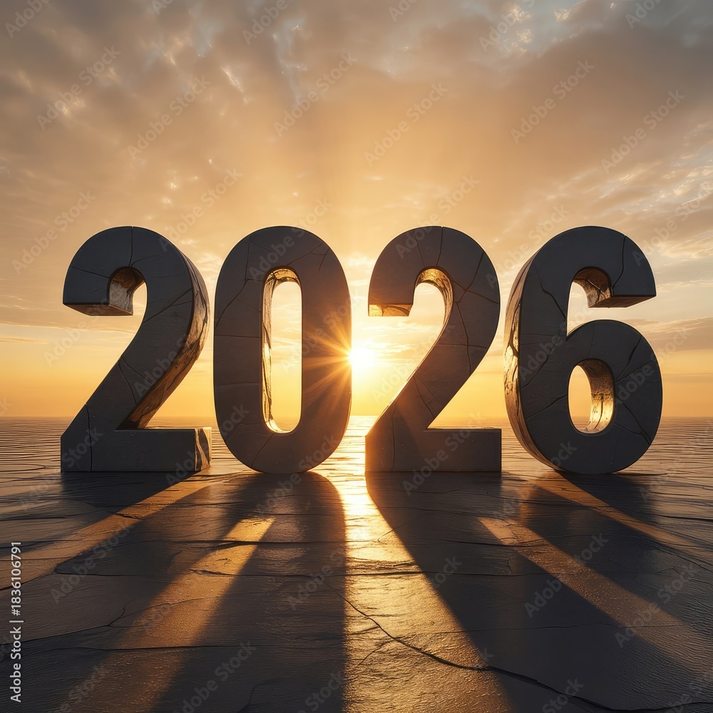 3d Projector Target 3D 2026 number design representing the year 2026 on background Stock ...