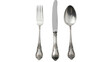 © Sofix - Elegant silver cutlery set isolated PNG, vintage fork knife and spoon on transparent background for restaurant and tableware design projects
