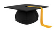 © Sofix - Black graduation cap PNG isolated on transparent background, academic mortarboard with gold tassel for commencement ceremony