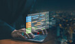 © VRVIRUS - A businessman using a laptop with a digital project management dashboard. Concept of business project planning, scheduling time, timeline design, Gantt charts on control software