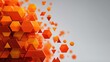 © Арман Амбарцумян - Creative abstract 3D background. Large orange geometric lattice structure transforming and dissolving into a swarm of small round particles or dots