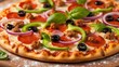 © Enimar - Delicious Pizza with Pepperoni, Sausage, and Fresh Basil
