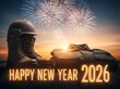 © ARgraphic - Happy New Year 2026 with Military Uniform and Boots Under Fireworks Display