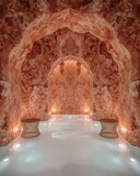 Serene Himalayan Salt Cave Ambiance with Ambient Lighting and Seating