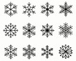 © Si_Design - Collection of twelve various snowflake icons in simple black outline on white background.