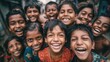 © mila103 - A diverse group of children shares laughter and smiles in a bustling urban area showcasing their carefree spirit and joy in the afternoon light.
