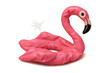 © Michael - Deflated pink flamingo pool float losing air, summer fun ending, vacation concept, transparent background with sparkle