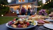 © Kenny - Outdoor dinner party with diverse guests and delicious food spread