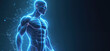 © Maryna - Blue glowing muscular male body illustrates human anatomy strength energy. Digital illustration shows nervous system health tech concept. Mind body connection, vitality for future wellness