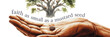 © Ross - Christian illustration faith as small as a mustard seed, open hands holding mustard seed, tree of life, inspirational Bible art