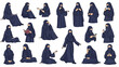 © Bening - Diverse collection of Muslim women wearing niqab and abaya performing daily activities like reading and using technology