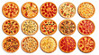 © Griyolabs - Top view. Pizza and italian kitchen. Different tasty pizzas collection photos. pizza different topping