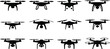 © AroshiCraft - Silhouettes of quadcopter drones in icon grid — aerial tech reference for design, surveillance, photography, and recreational use