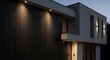 © Sapu - Modern Architectural Home Exterior with Warm Illumination at Dusk.
